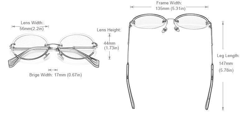 Kingseven Oval Rimless sunglasses product dimensions