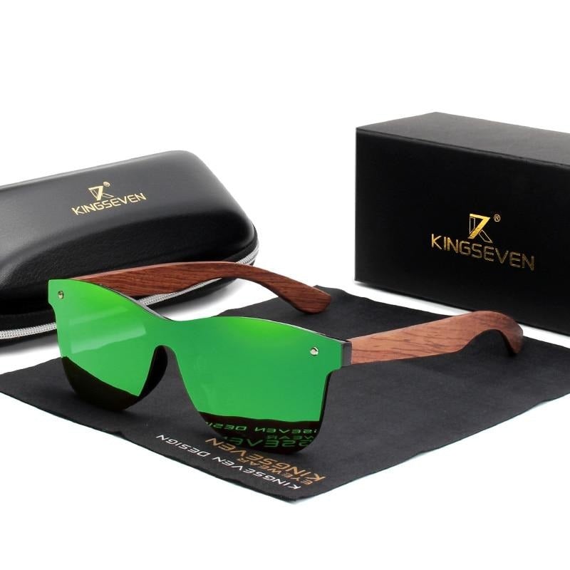 Mirror green lens Kingseven Polarised Wooden sunglasses