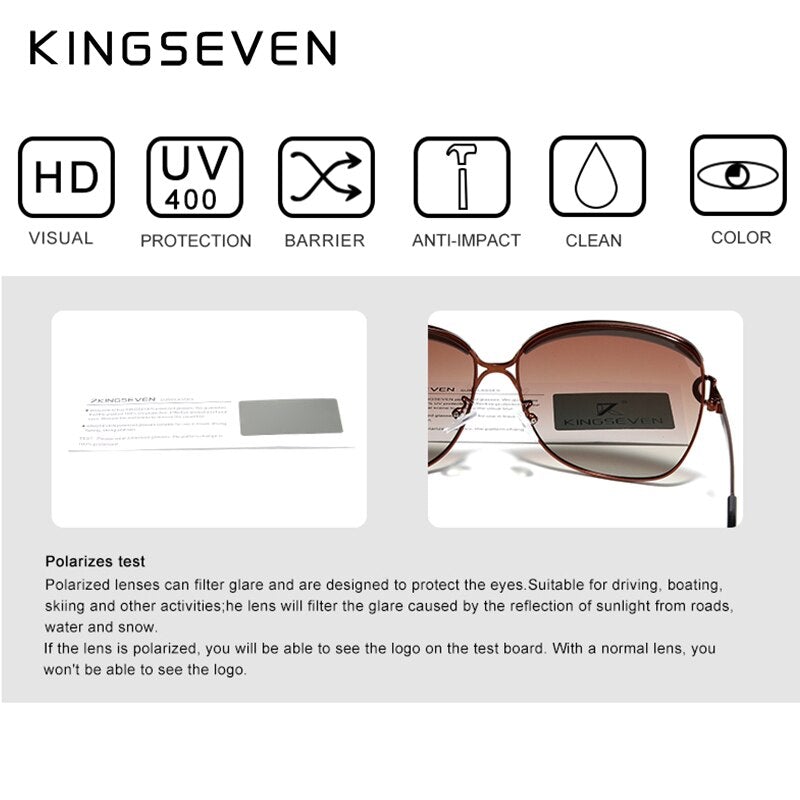 Kingseven Women's Gradient sunglasses product features and polarisation show