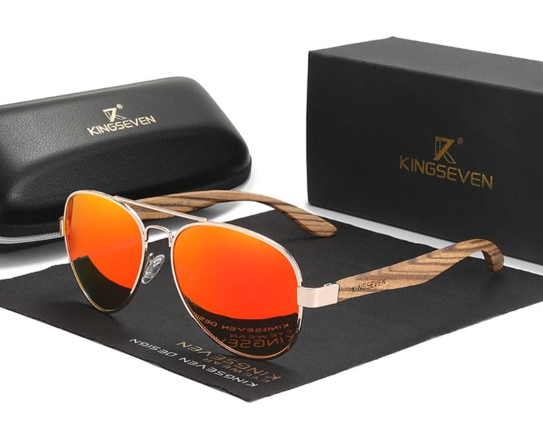Mirror red lens Kingseven Wooden Aviator sunglasses