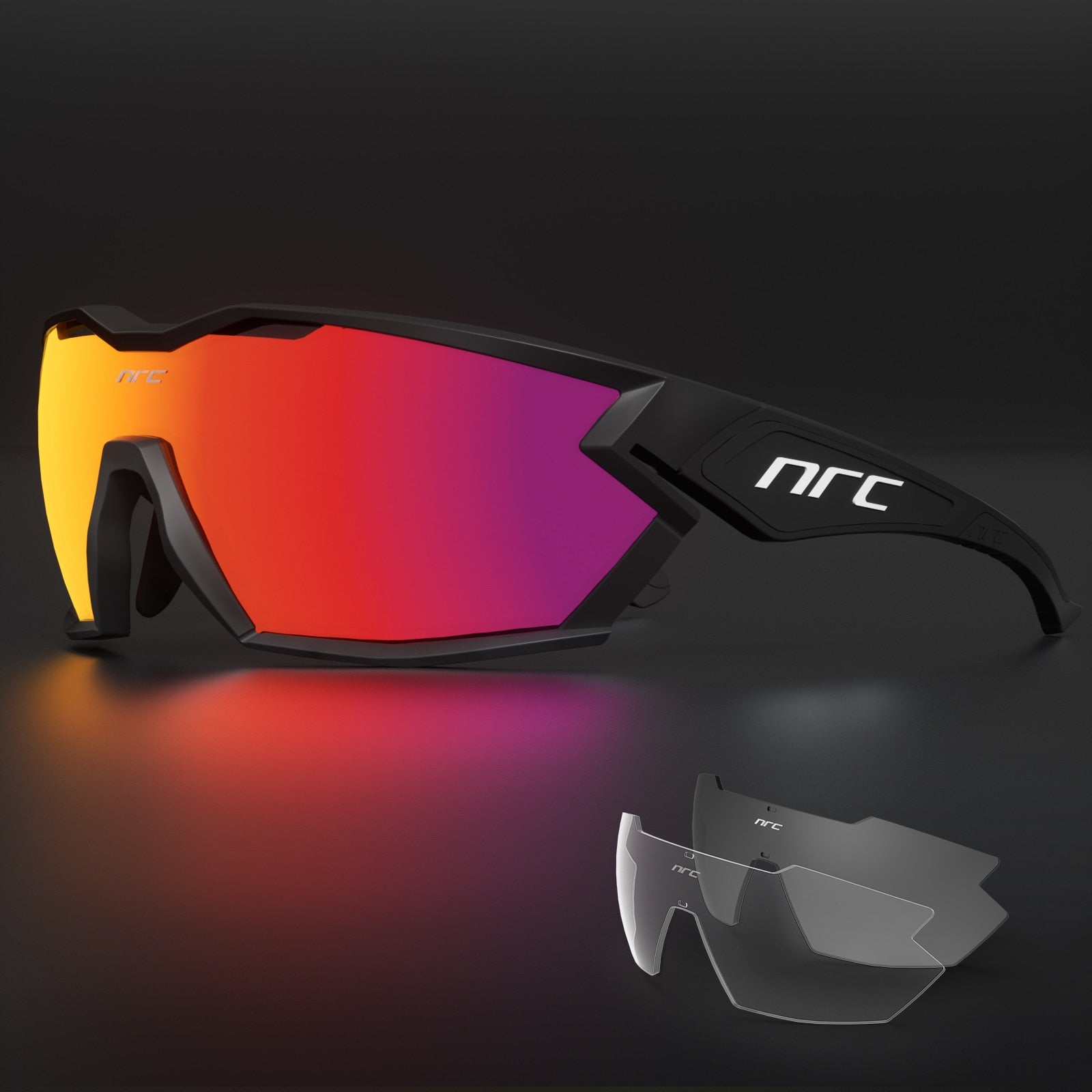 Full-frame black red NRC Pro Cycling glasses