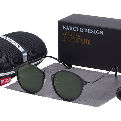 Green lens with black frame Barcur Vintage Round-Frame sunglasses