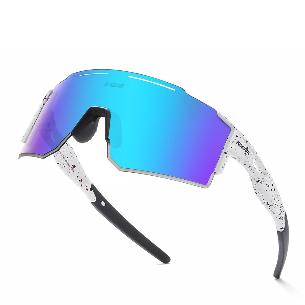 Mirror ice blue lens with white frame KDEAM Rimless TR90 Sport sunglasses