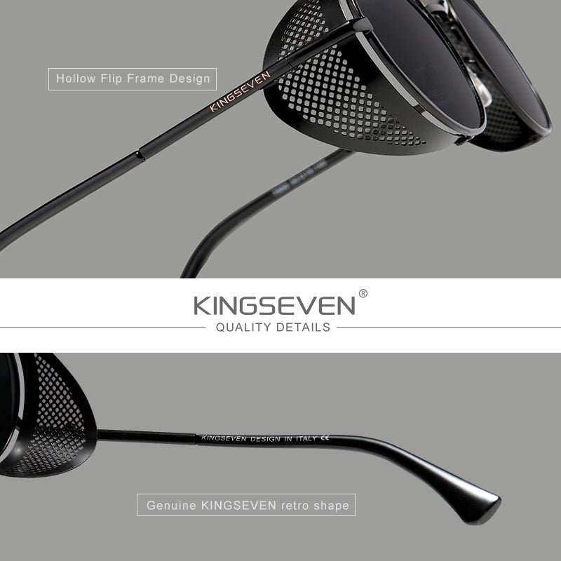 Kingseven Steampunk sunglasses product feature display