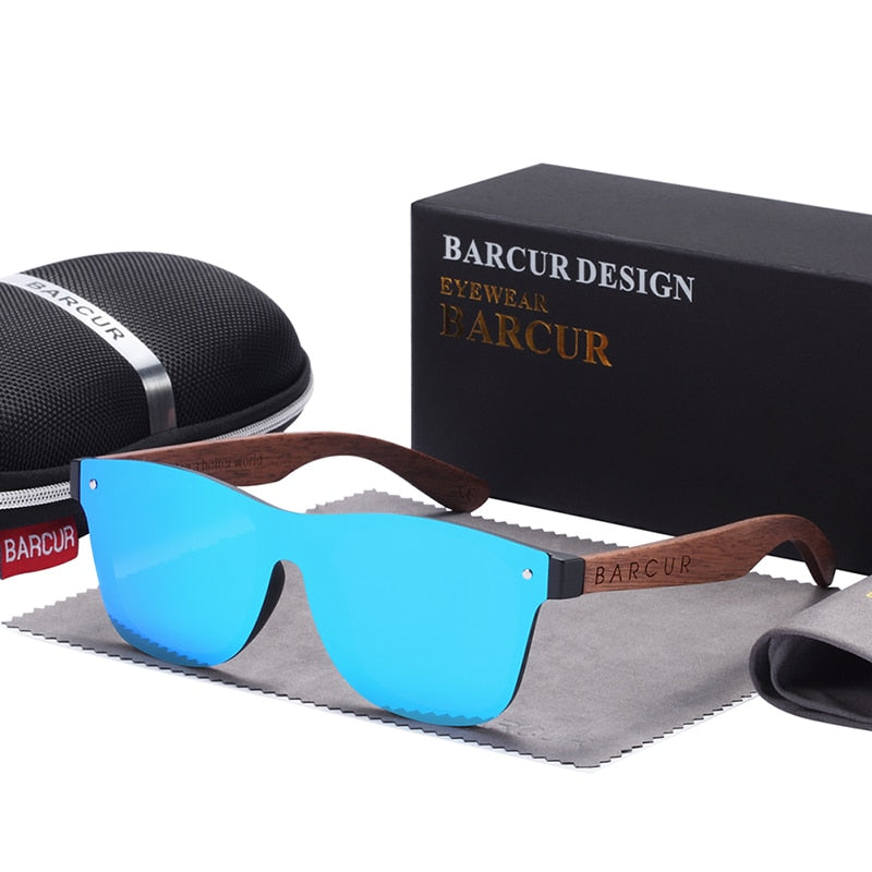 Mirror blue lens Barcur Polarised Wooden sunglasses