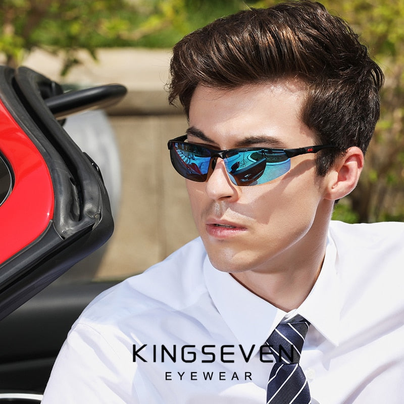 Man in a convertible car wearing Kingseven Polarised Sport Driving sunglasses