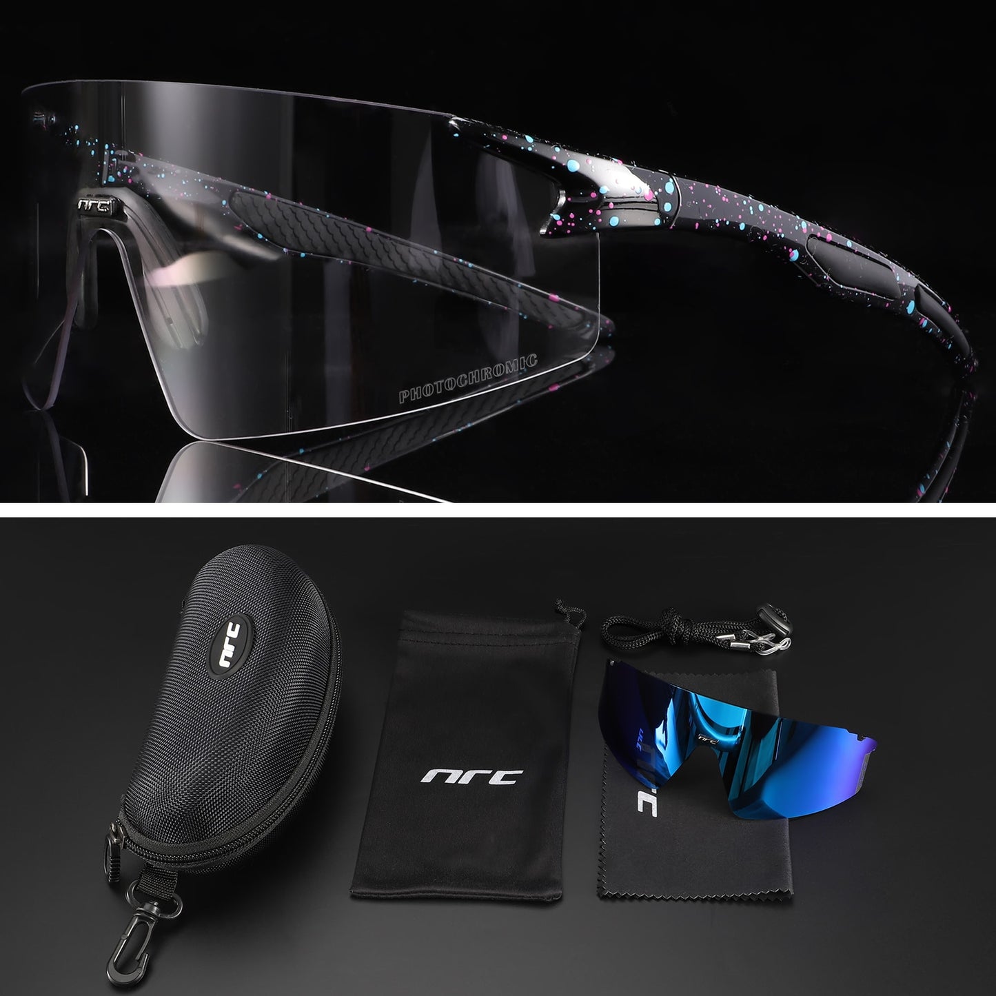 Splattered black NRC Photochromic Cycling glasses