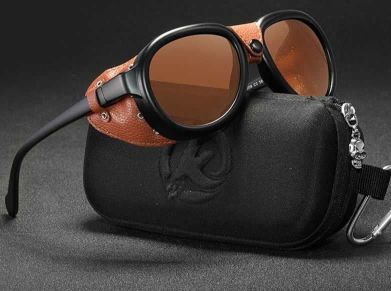 Brown KDEAM Leather Steampunk sunglasses