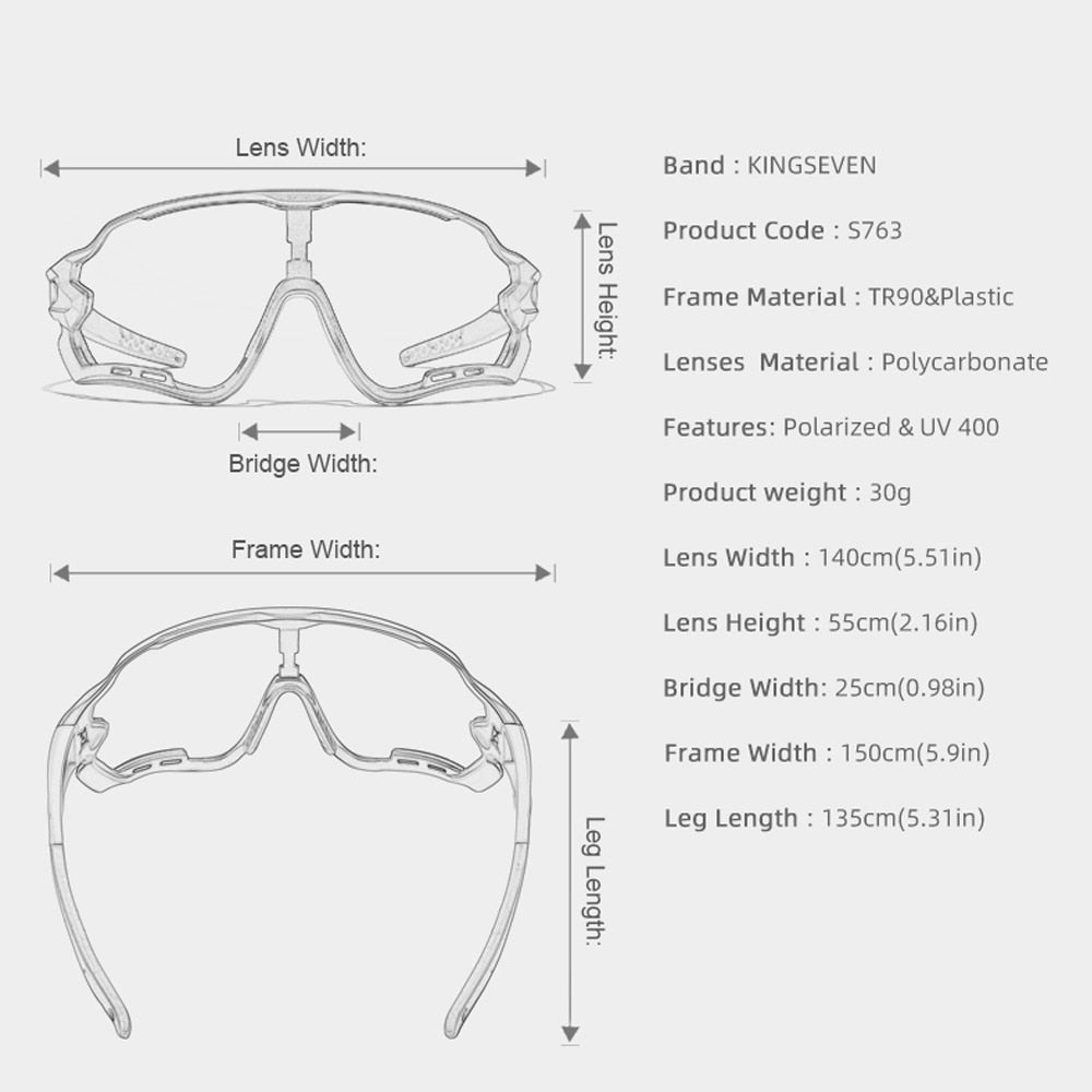 Kingseven Polarised Cycling glasses product dimensions