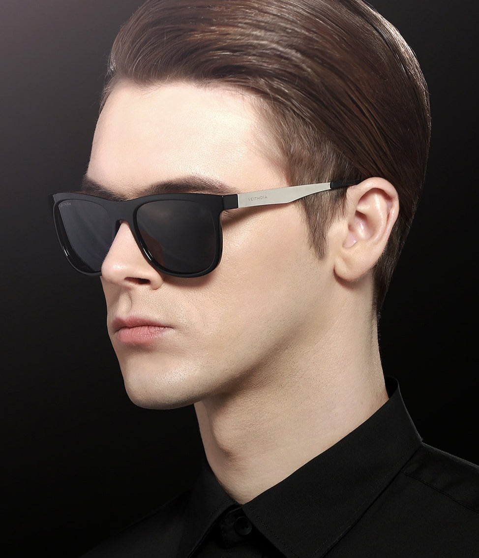 Side view of man wearing Veithdia Stainless Square sunglasses