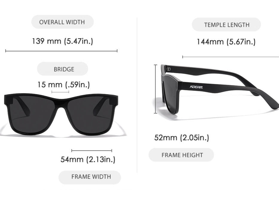 KDEAM Polarised Single-Lens sunglasses product dimensions