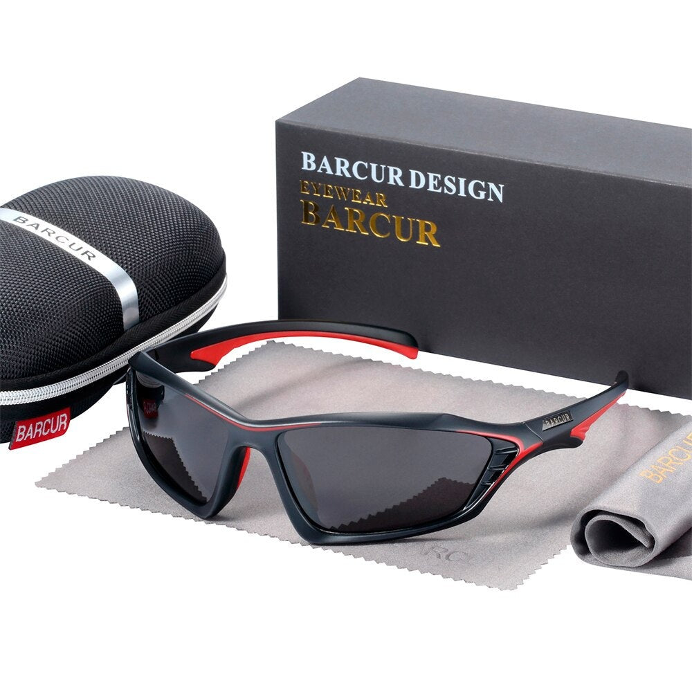 Gray lens with black and red coloured frame Barcur TR90 sport sunglasses