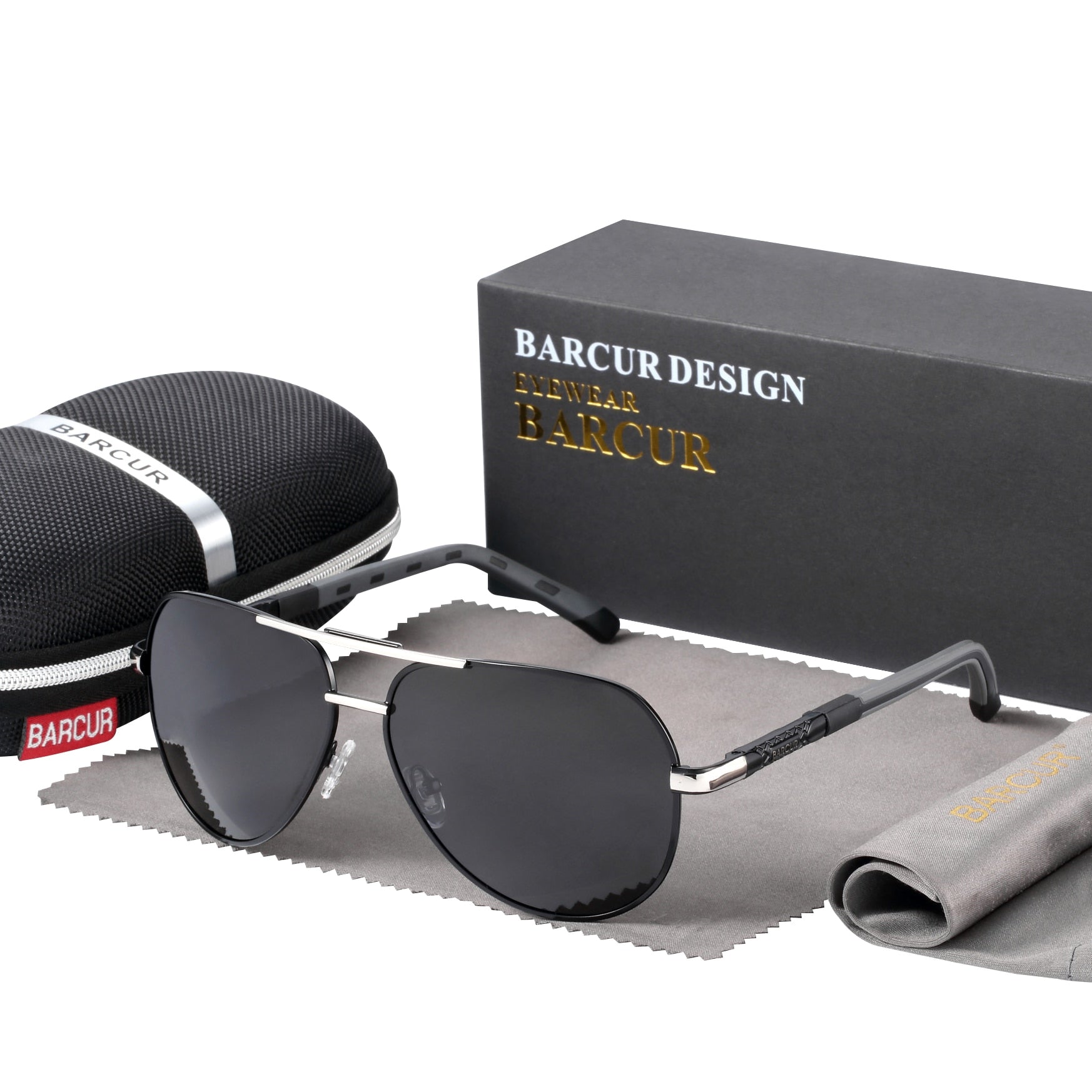 Black and silver Barcur Vintage Aviator sunglasses
