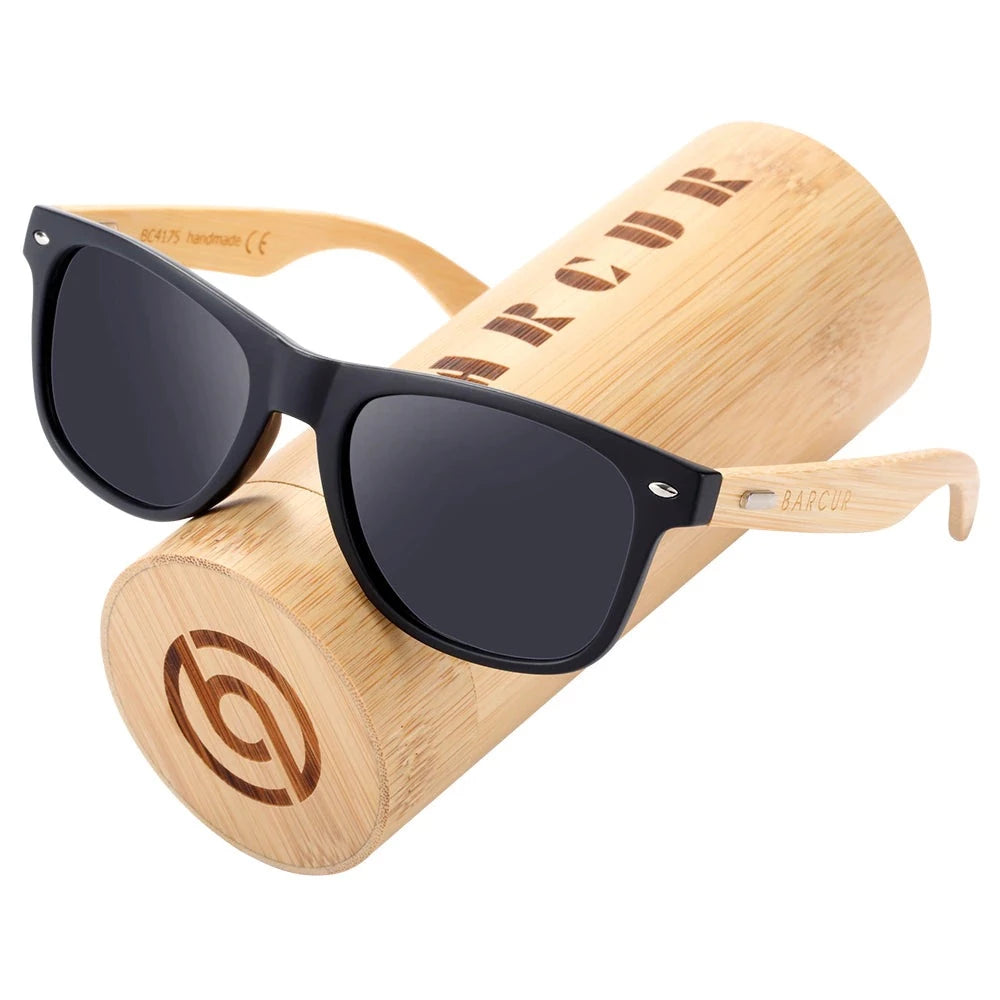 Matte black Barcur Polarised Bamboo sunglasses