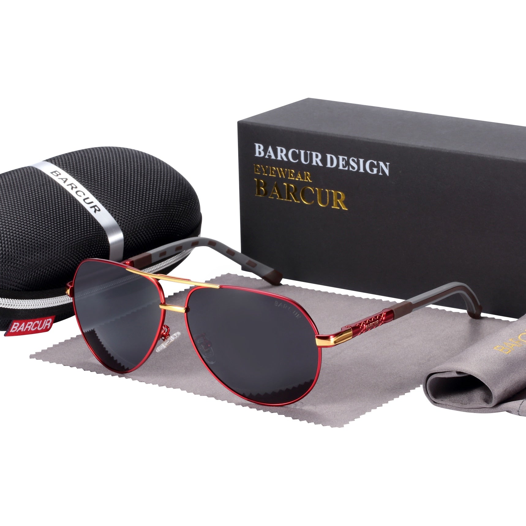 Red frame with black lens Barcur Vintage Aviator sunglasses