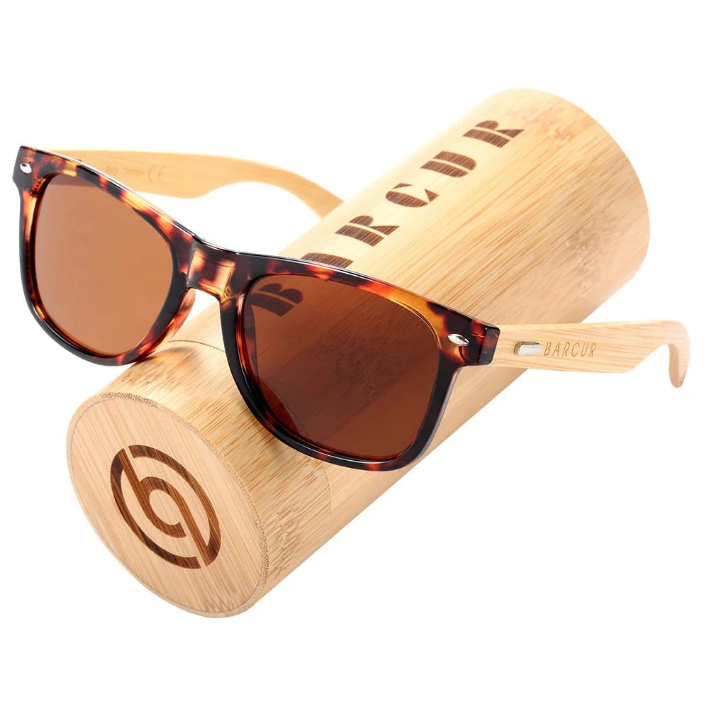 Leopard tea coloured Barcur Polarised Bamboo sunglasses