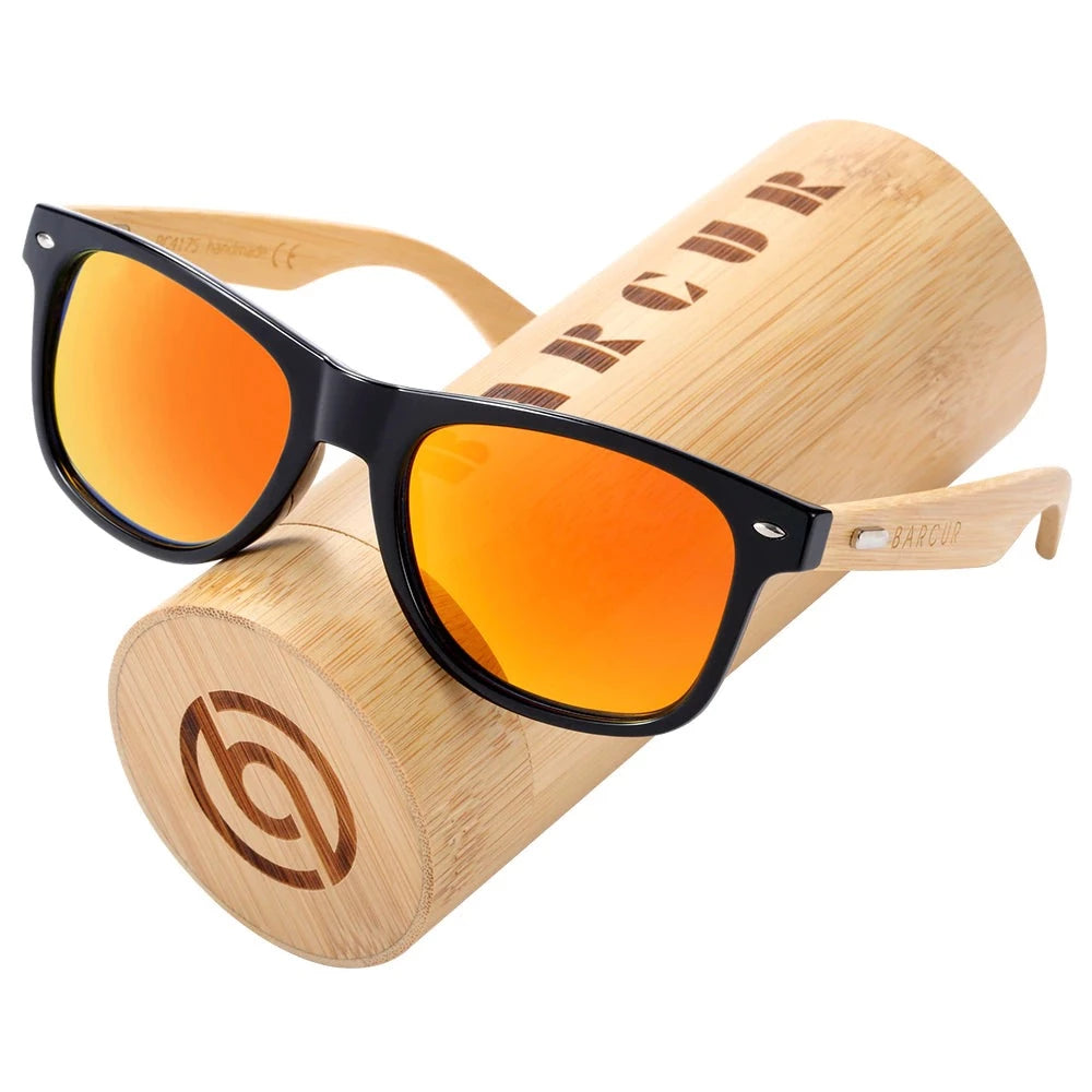 Mirror orange lens Barcur Polarised Bamboo sunglasses