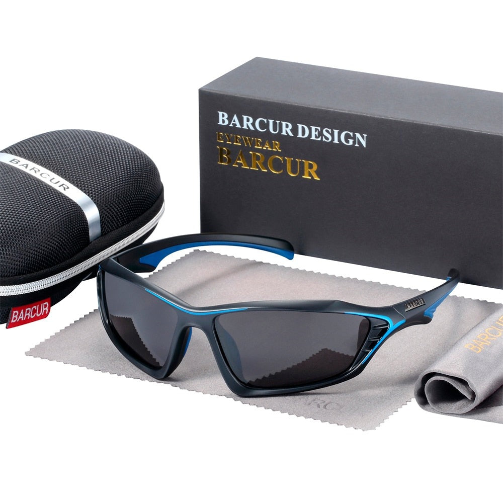 Blue and gray Barcur TR90 sport sunglasses